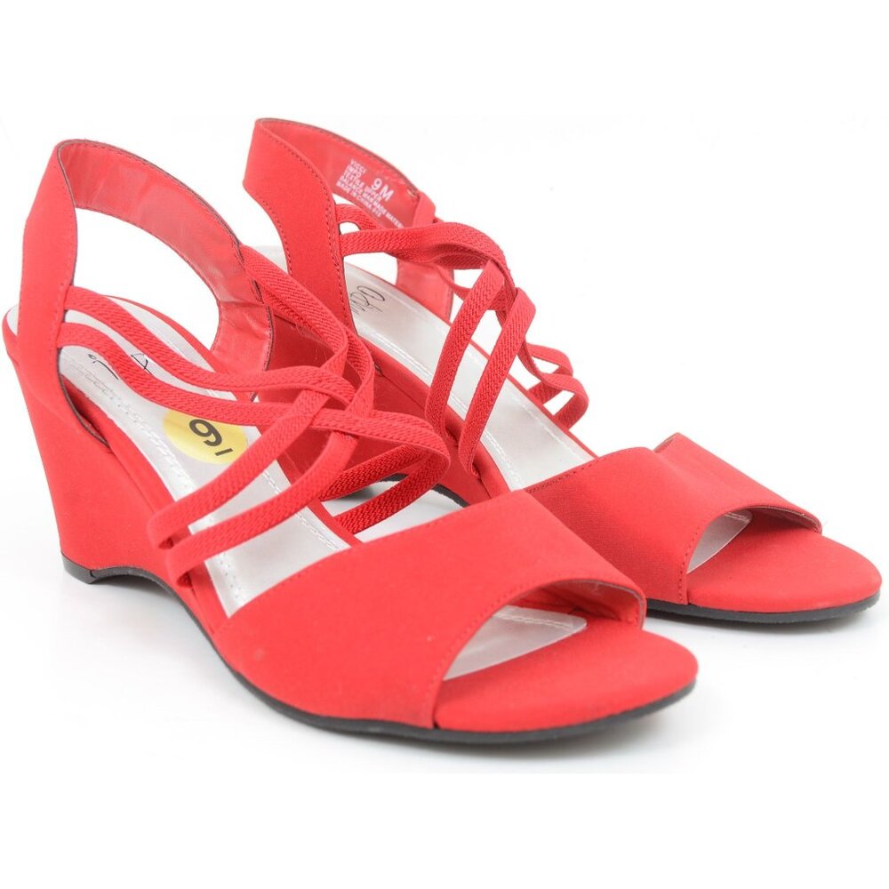 IMPO Red Vicci Strappy Wedge Sandals Heels Women's Size 9 Holiday Valentine - Picture 2 of 8